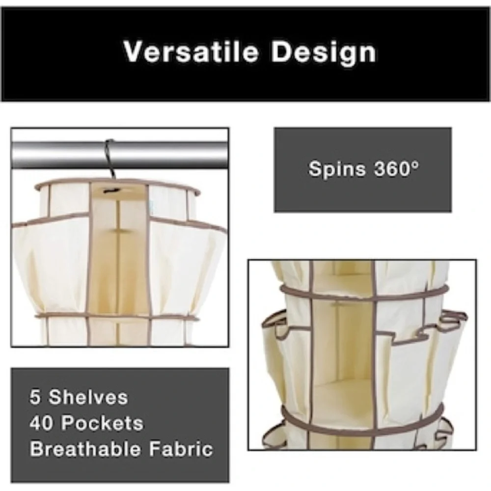 As Seen On Tv Smart Carousel Organizer 5-Shelves 40 Pockets 360 Spin Metal Hook
